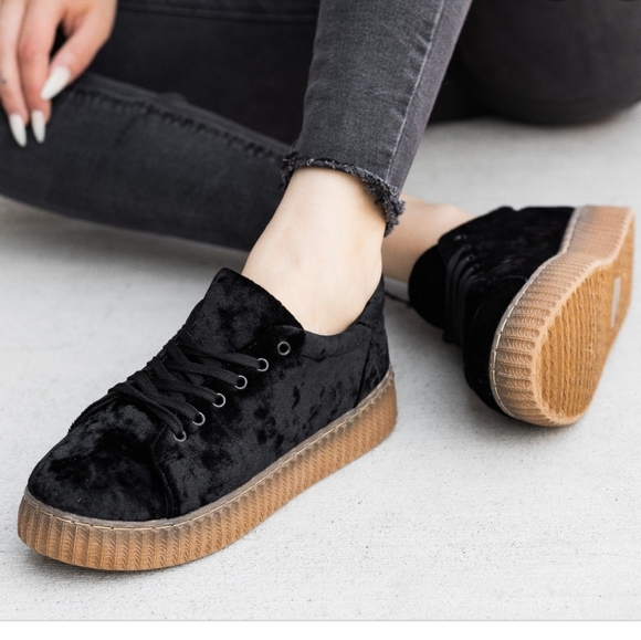 Qupid Shoes - Quipid Crushed Velvet platform Sneakers
